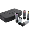 5-Piece Pro Grade Power Impact Lug Nut Socket Set With 1/2 Inch Drive, Color Coded, in protective case, against white background