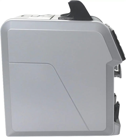 Side view of Slick Touchscreen Money Counter Machine For Fast Multi Currency Banknote Sorting And Bill Counting With Built In Printer No Fuss, compact design.