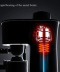 Single Serve Coffee Maker With 5 Bar Pressure Semi Auto Espresso Brewer showing rapid heating of metal boiler in action.