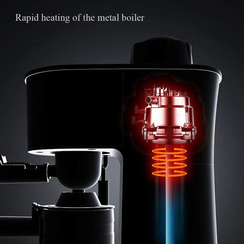 Single Serve Coffee Maker With 5 Bar Pressure Semi Auto Espresso Brewer showing rapid heating of metal boiler in action.