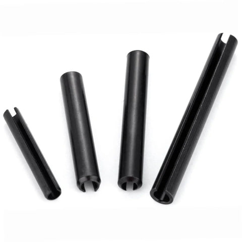 Assorted Slotted Spring Dowel Pins Kit, 450 Piece Set, Durable spring steel with black oxide finish, four different sized pins visible
