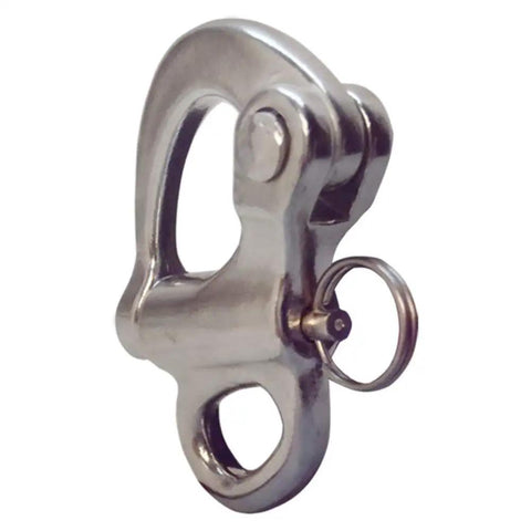 Badass Two Inch Fixed Eye Snap Shackle Crafted From Premium Ss316 Stainless Steel, showing quick release plunger detail.