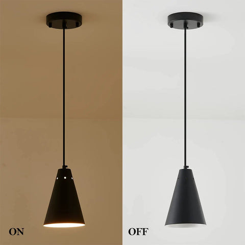 Three Pack Black Pendant Lights For Kitchen Island And Bar Counter, Matte black cone shade lights on and off