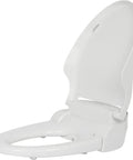 Dead Quiet Elongated Bidet Toilet Seat Delivers Endless Warm Water And A Self Cleaning Brushless Nozzle For Serious Hygiene, white design.