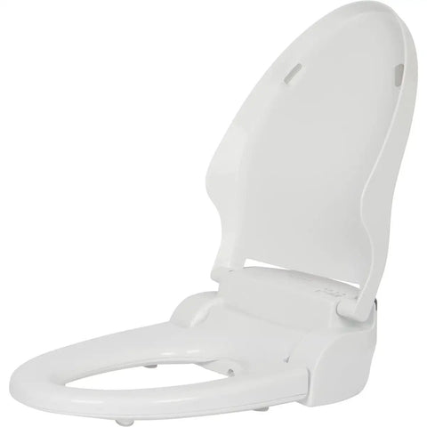 Dead Quiet Elongated Bidet Toilet Seat Delivers Endless Warm Water And A Self Cleaning Brushless Nozzle For Serious Hygiene, white design.