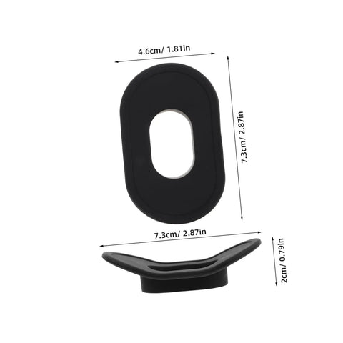 2 Pack Lip Guard For Diving Soft Silicone Mouthpiece Cover with dimensions, black silicone shown flat and upright view.