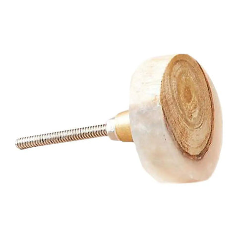 Set Of 8 Round Wooden Knobs Brushed Contemporary Cabinet Hardware Finger Pull Kit For Kitchen Cupboards Drawers Doors White And Brown Finish