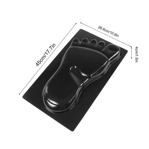 DIY Footprint Stepping Stone Template Kit Two Piece Cement Paving Mold For Garden And Patio, showing a black footprint mold for concrete casting.