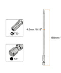 Built Tough T20 Security Torx Bits With Quarter Inch Hex Shank And Six Inch Length Crafted From Grade S2 Steel Magnetic Tamper Resistant Bits shown from the side.