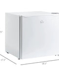 Hella Cool 1.1 Cubic Foot Compact Upright Freezer With Slick Removable Baskets Reversible Door And Smooth Temperature Adjustment For Dorm Apartment Or Office Storage In Clean White, dimensions 19.25x18.5x17.5 inches.