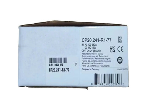 Heavy Duty Din Mount Switching Power Supply Cp20 241 R1 77 packaging showing specifications for industrial automation and network gear.