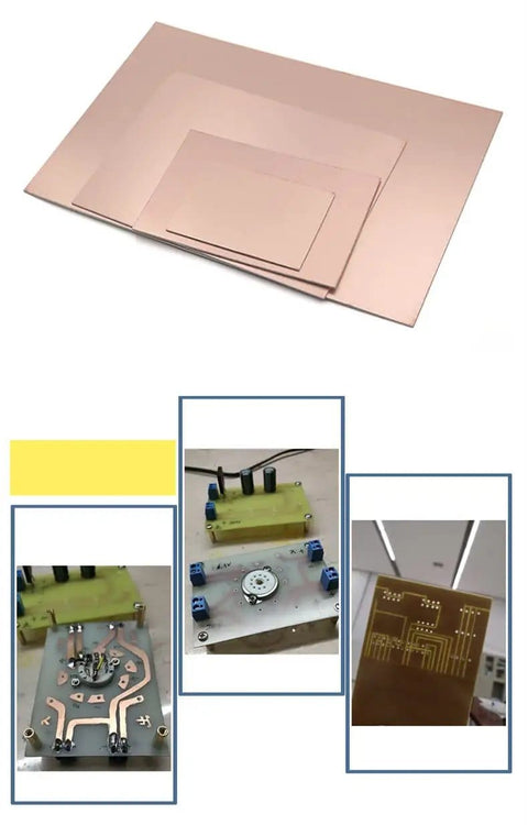 Single Sided Copper Clad Laminate PCB Board 130mmx75mmx1.5mm Bakelite For DIY Prototyping shown with circuit examples