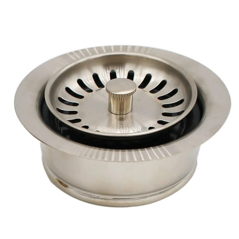 Combo Pack Must Have Post Style Large Kitchen Sink Basket Strainer And Waste Disposal Flange With Basket Strainer For Three And A Half Inch Openings Solid Brass Basket Strainer With Stainless Steel Flange Fits Most Disposals stainless steel view