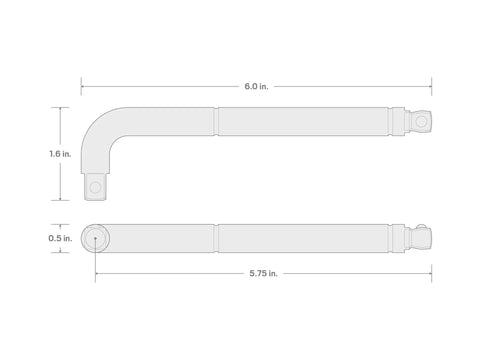 Diagram of Three Eighth Inch Drive Six Inch Wobble L Handle Socket Wrench Heavy Duty High Torque Tool dimensions