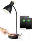 Metal Desk Lamp With Dope Wireless Charging Pad And USB Port 3 Way Dimmable Arc Bedside Light Touch Control with devices charging