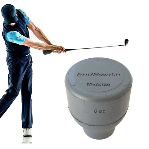Golfer swinging with Counterweight Swing Training Aid Set For Midsize Golf Grips and 8 oz weight for natural mechanics.