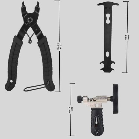 All In One Bike Chain Repair Kit With Chain Breaker Master Link Pliers Wear Checker And Storage Pouch tools with dimensions