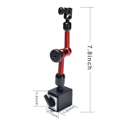 AGPtek red 3-joint adjustable magnetic base holder for digital dial indicator with black clamp and square base