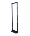 Kickass Heavy Duty Steel Server Rack 45U Two Post Open Frame Cabinet black powder coat, floor mounted design for networking gear.