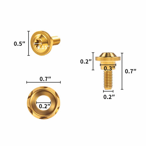 Titanium Windshield Bolts Set For Street Glide And Road Glide Dope Performance Screws with dimensions and gold finish