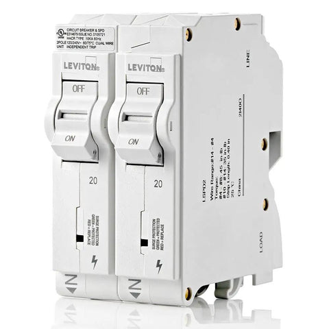 Two 20A Plug-On Surge Protector For Home Panels With Hydraulic Magnetic Breakers, Type 1 Whole Home Surge Protection