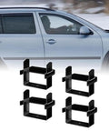 Heavy Duty Leaf Spring Clamp Kit For Trucks Campers And Trailers, 2 5 Inch Stainless Steel Spring Support Clamps Enhances Stability Control And Axle Performance Super Durable Silver Finish Upgrade Your Ride Today, 4-piece set shown beside SUV