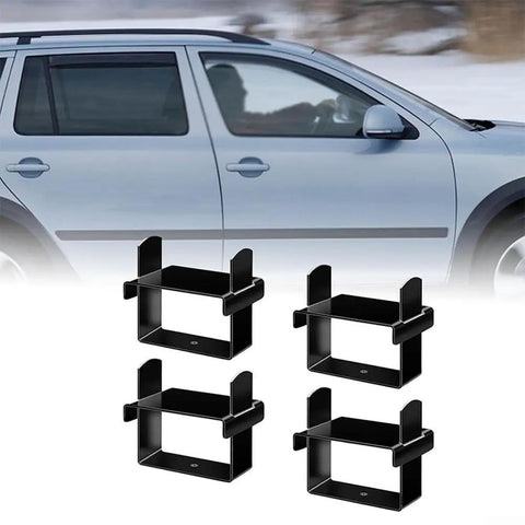 Heavy Duty Leaf Spring Clamp Kit For Trucks Campers And Trailers, 2 5 Inch Stainless Steel Spring Support Clamps Enhances Stability Control And Axle Performance Super Durable Silver Finish Upgrade Your Ride Today, 4-piece set shown beside SUV