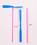 Flying Hand Helicopter Toy Set For Kids And Parties, 18 cm blue propeller and pink rod, plastic bamboo dragonfly hand rub design.
