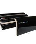Black 2x6 Inch Ceramic Tile Bullnose Mud Cap Trim Edge Subway Style Dope Gloss Finish 5 Piece Set for shower, kitchen, bathroom.