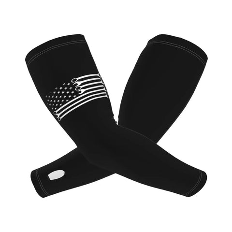 Premium Ice Silk Cooling Arm Sleeves UV Blocking Sun Shield For Mechanics And Side Hustles With Patriotic Print, black with American flag design.
