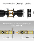 Diagram of 8 Pack Matte Black Privacy Door Knobs Set With Keyless Round Locks For Bedroom Bathroom And Garage, Adjustable 2-3/8 Or 2-3/4 Backset.
