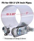 2.25 Inch Exhaust Clamp Stainless Steel Lap Joint Band Clamp Sleeve For 2.25 Inch OD Pipes ID 2.25 Inch Butt Joint With M10 Bolt