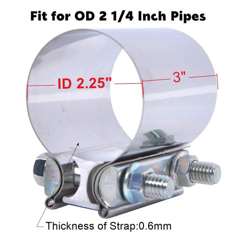 2.25 Inch Exhaust Clamp Stainless Steel Lap Joint Band Clamp Sleeve For 2.25 Inch OD Pipes ID 2.25 Inch Butt Joint With M10 Bolt