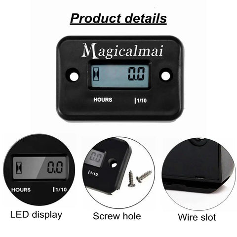 Inductive Hour Meter For Gas Engines And Generators, Mowers, Pressure Washers, Marine Gear, ATVs, Dirt Bikes, Motorcycles, Outboards, Waterproof Black Gauge