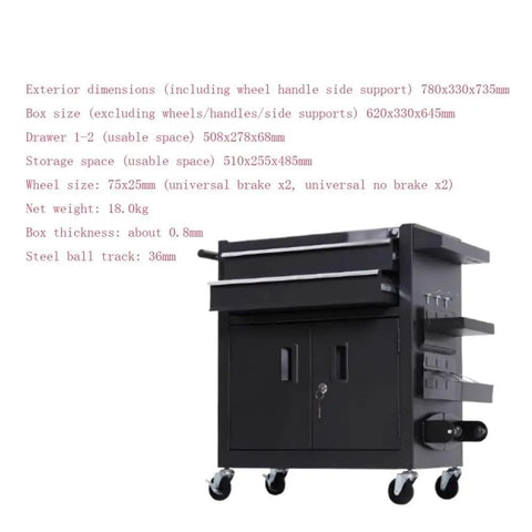 Heavy Duty Portable Tool Box Cart With Double Drawers, Mobile Metal Tool Cabinet For Auto Repair And Garage in black