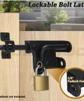 1‑Pack Heavy‑Duty Lockable Slide‑Bolt Gate Latch, Rust‑Resistant Metal Hardware for Yard, Fence and Shed Gates mounted on wooden gate