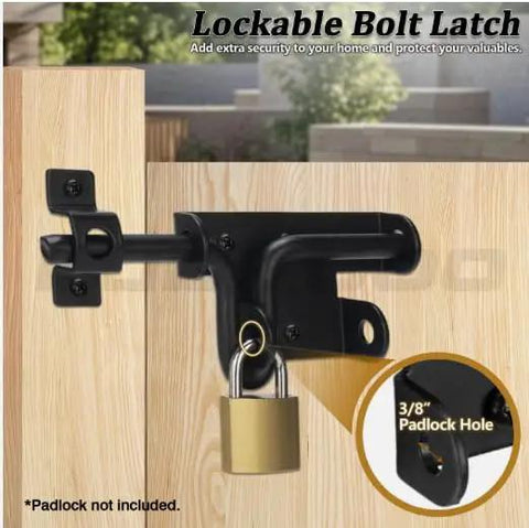 1‑Pack Heavy‑Duty Lockable Slide‑Bolt Gate Latch, Rust‑Resistant Metal Hardware for Yard, Fence and Shed Gates mounted on wooden gate