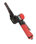 Jauarta 1/4 Inch Pneumatic Air Belt Sander High Speed 20K RPM Handheld Grinding Machine with red handle and sanding belt visible.