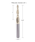Tapered Ball Nose End Mill One Quarter Inch Shank With One Sixteenth Inch Radius For 3D Carving Engraving Router Bit, front view.