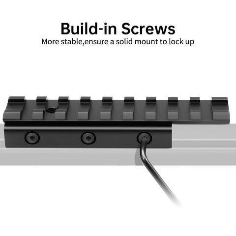 Side view of Dovetail To Picatinny Rail Adapter For 11mm To 21mm Conversion With Built In Locking Screws, showcasing 9-slot design.