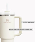 Quencher H2.0 Tumbler With Handle And Straw 40 Oz For Travel, Your Go-To Hydration Buddy, shown in white with handle detail