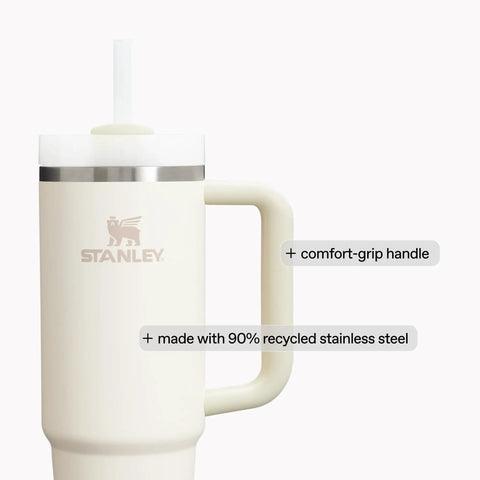 Quencher H2.0 Tumbler With Handle And Straw 40 Oz For Travel, Your Go-To Hydration Buddy, shown in white with handle detail