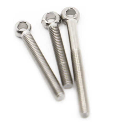 Heavy Duty 304 Stainless Steel Lifting Eye Bolts And Ring Eye Nuts With Washers For Shade Sails Canopies Rigging Anchor Ropes Built Different Top Shelf Hardware M3 M4 M5 M6 M8 Assorted Set showing three stainless steel eye bolts.