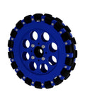 Omni Wheel 8in Omnidirectional Robot Wheel, blue with black dual-roller omni tires for robotics applications