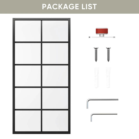 DIY Glass Sliding Kitchen Barn Door 42 Inch Wide 84 Inch High With Aluminum Frame And 5 Lite Tempered Glass Panels In Modern French Style