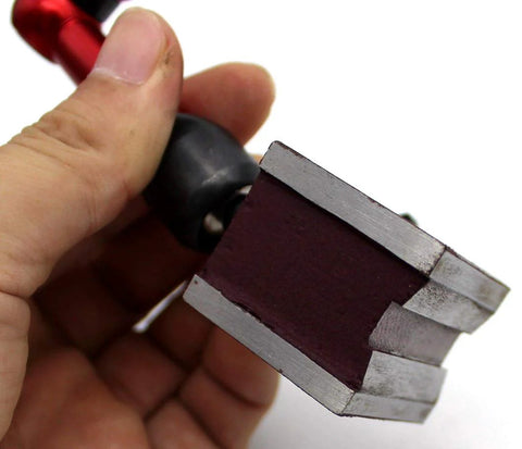 Close-up view of KHCRAFT mini magnetic base indicator holder (50 lb) with fine adjustment and metal jaws.