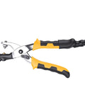 RitoEasysports Electric Badminton Racket Trumpet Plier 2A Cold Hot Press crimping machine with yellow and black grip.