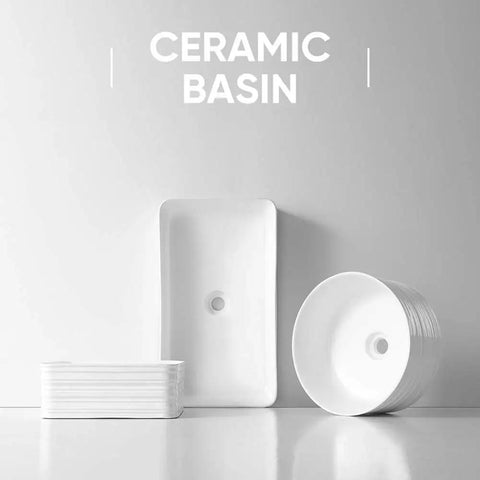 Killer Finish White Ceramic Vessel Sink For Modern Bathrooms Boosts The Vibe On Any Freestanding Vanity Arrives With Full Faucet And Drain Assembly Smooth Glazed Surface Resists Bacteria And Cleans Up Easy Daily - rectangular and circular basins displayed on a white background.