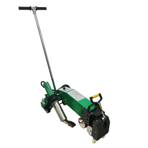 No Fuss Pro Grade Automatic TPO Roof Welder 5500W Powerhouse, green, handheld with pressure roller for PVC EPDM seams.