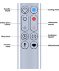 Replacement Remote For Dyson HP00 HP01 Silver Purifying Heater Fan No Fuss Plug And Play, Part 967197-13, control buttons view